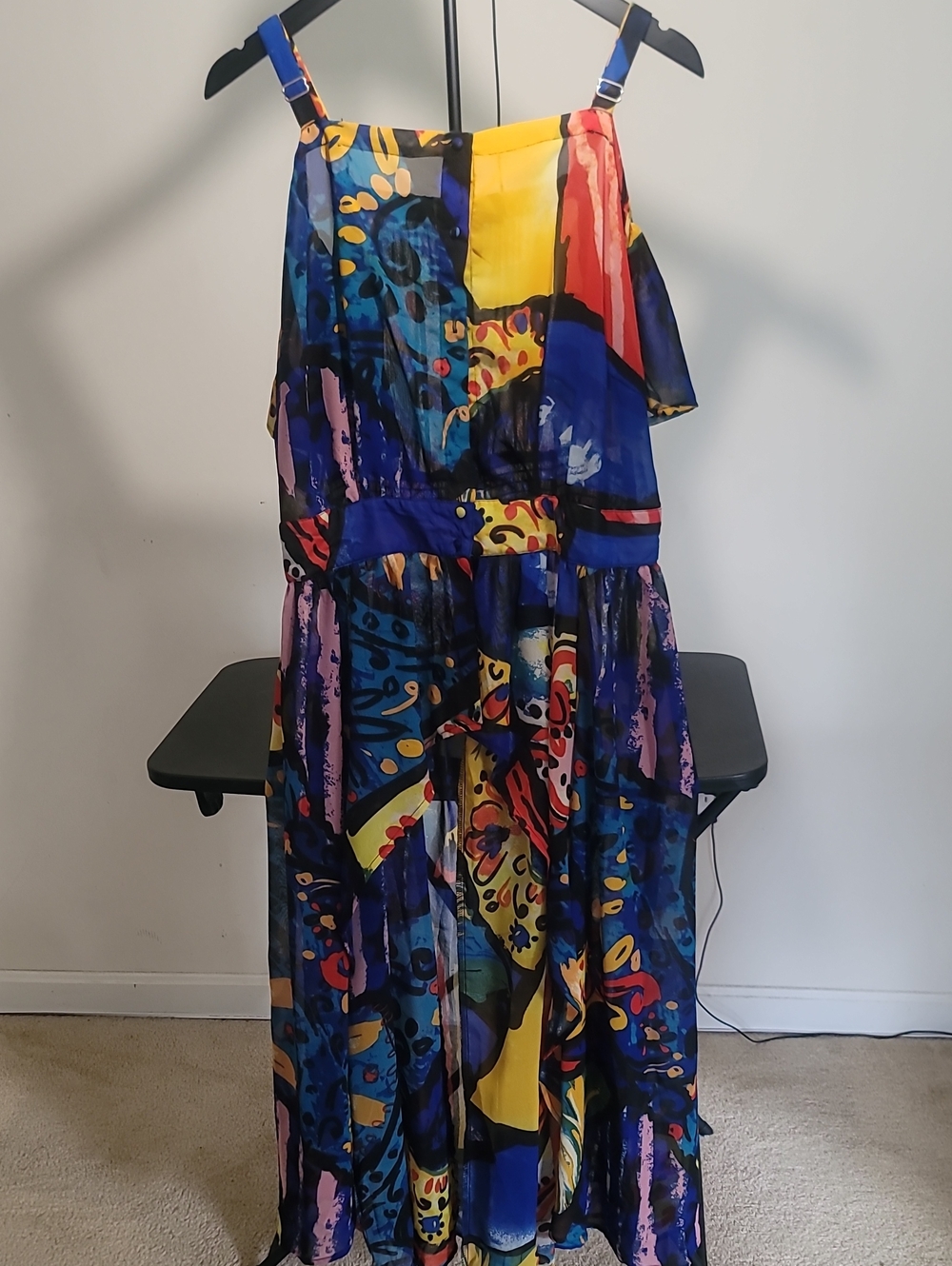 Ashley Stewart Color-Blocked Abstract Maxi Tunic in Blue, Yellow, Red
